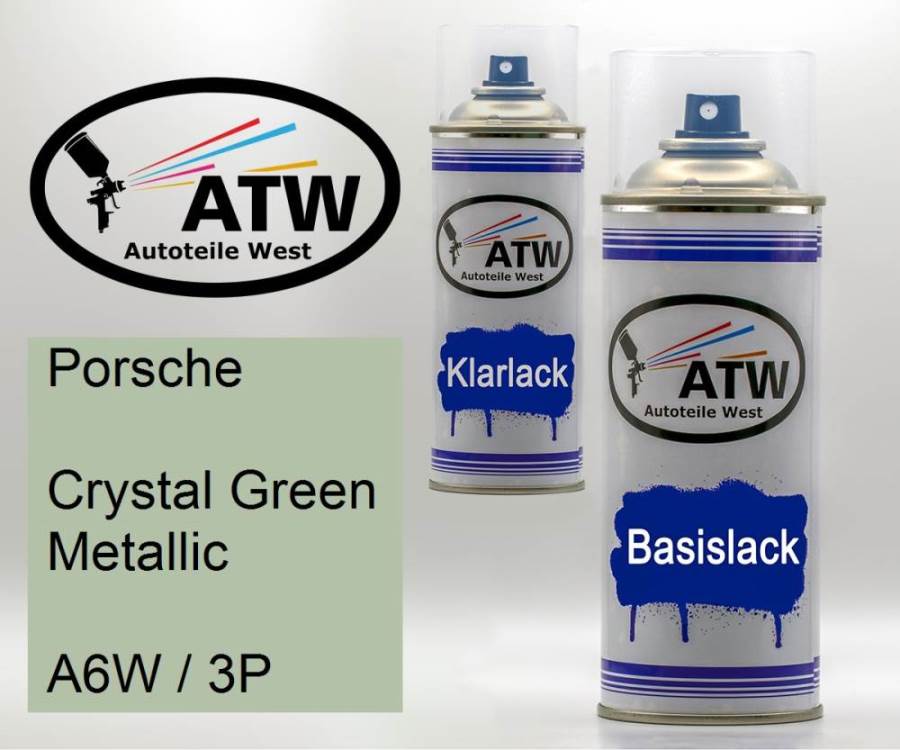 Porsche, Crystal Green Metallic, A6W / 3P: 400ml Sprühdose + 400ml Klarlack - Set, von ATW Autoteile West.